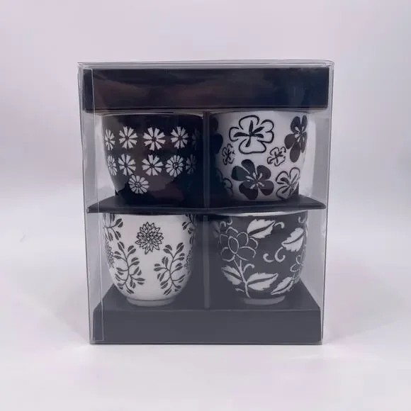 Pier 1 Imports AKINA Tea Pot Four Cup Set Porcelain Black White Pattern NEW - Picture 4 of 10